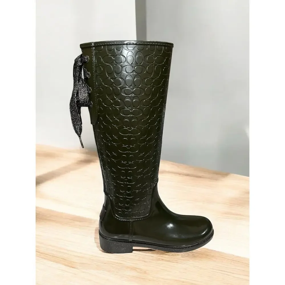 Coach FG1876 Signature Embossed Lace Up Rain Boot Size 7B